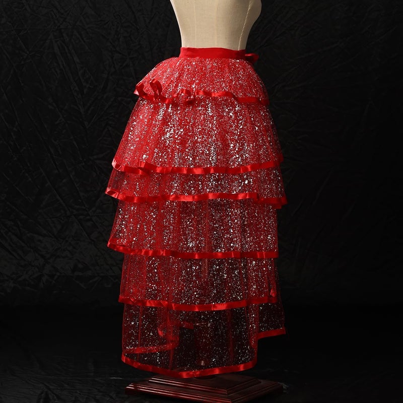 GRACEART Steampunk Sparkle Sequin Tulle Tutu Bustle Skirts 6 Layer Overskirt Tie-on Belt - Image 3